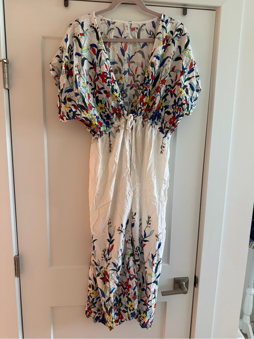 White Floral pool coverup with Multicolor Print